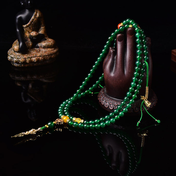 Buddha Stones 108 Beads Natural Green Agate Success Bracelet Mala - image 3
