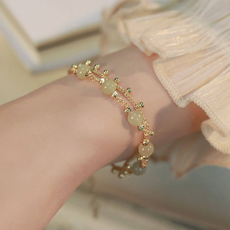 Buddha Stones 14K Gold Plated 2 Layers Hetian Jade Bead Luck Prosperity Bracelet - image 6