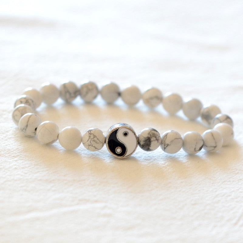 Buddha Stones 3pcs Natural White Turquoise Frosted Stone Bead Yin Yang Wealth Bracelet - image 7