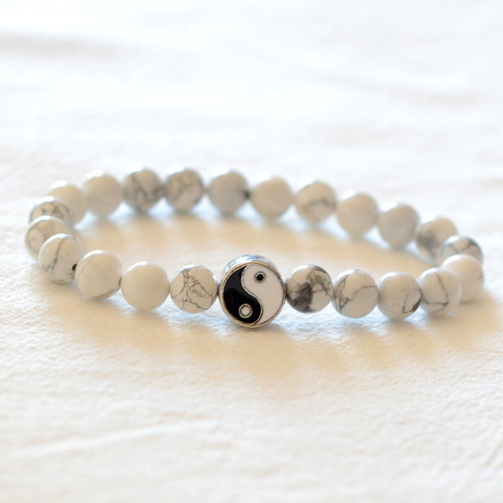 Buddha Stones 3pcs Natural White Turquoise Frosted Stone Bead Yin Yang Wealth Bracelet - image 7