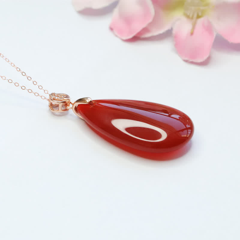 925 Sterling Silver Waterdrop Red Agate Confidence Necklace Pendant - image 7