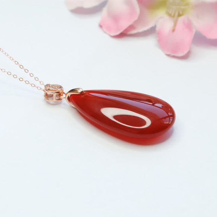 925 Sterling Silver Waterdrop Red Agate Confidence Necklace Pendant - image 7
