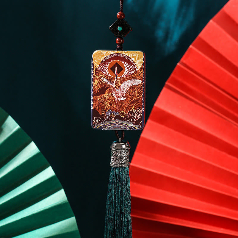 Buddha Stones Vintage Handmade Auspicious Crane Ebony Wood Balance Tassel Car Hanging Decoration - Ebony Wood(Balance♥Calm) - image 0
