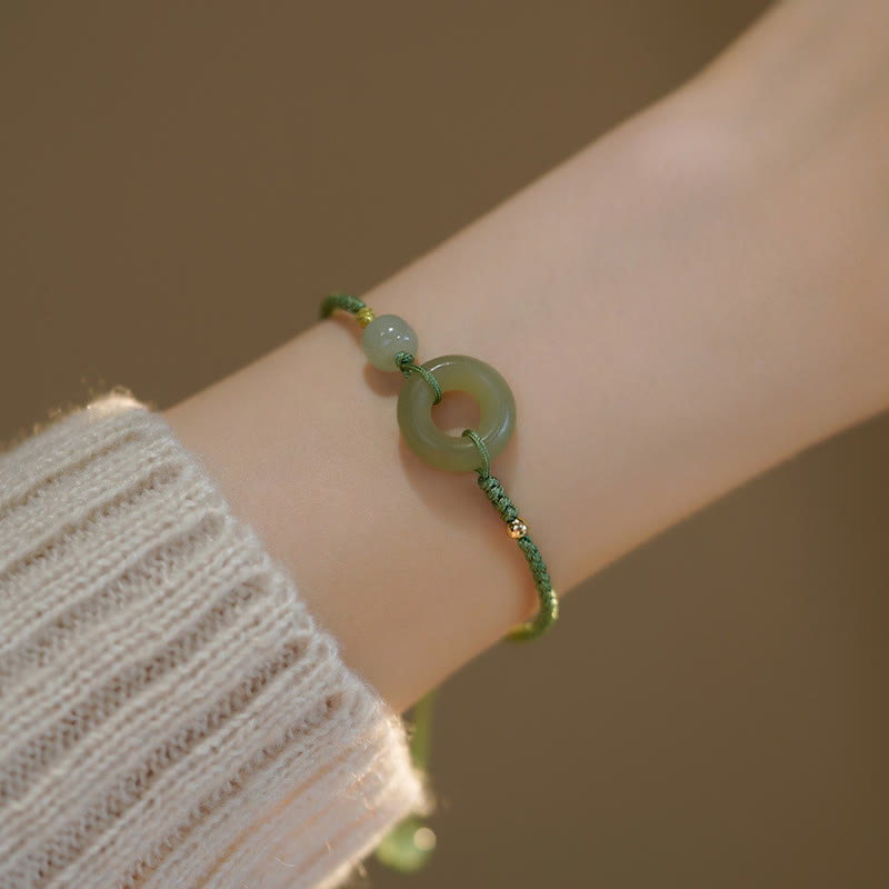 Buddha Stones Lotus Jade Peace Buckle Bead Luck Happiness Charm String Bracelet - Peace Buckle - image 5