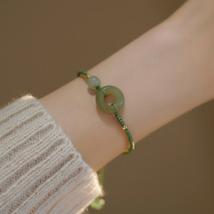 Buddha Stones Lotus Jade Peace Buckle Bead Luck Happiness Charm String Bracelet - Peace Buckle - image 5