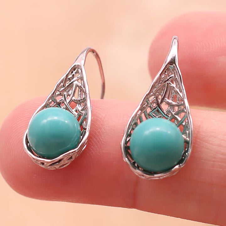 Buddha Stones 925 Sterling Silver Turquoise Beaded Pattern Protection Drop Dangle Earrings - image 2
