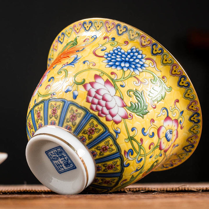 Buddha Stones Dragon Phoenix Flower Design Ceramic Gaiwan Sancai Teacup Kung Fu Tea Cup And Saucer With Lid - image 9