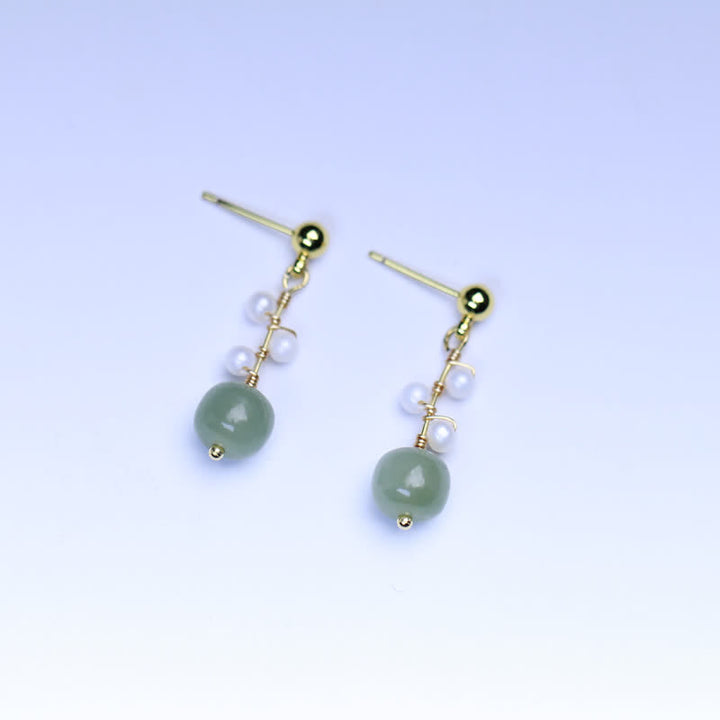 Hetian Jade Flower Pattern 14K Gold Plated Luck Drop Dangle Earrings - image 8