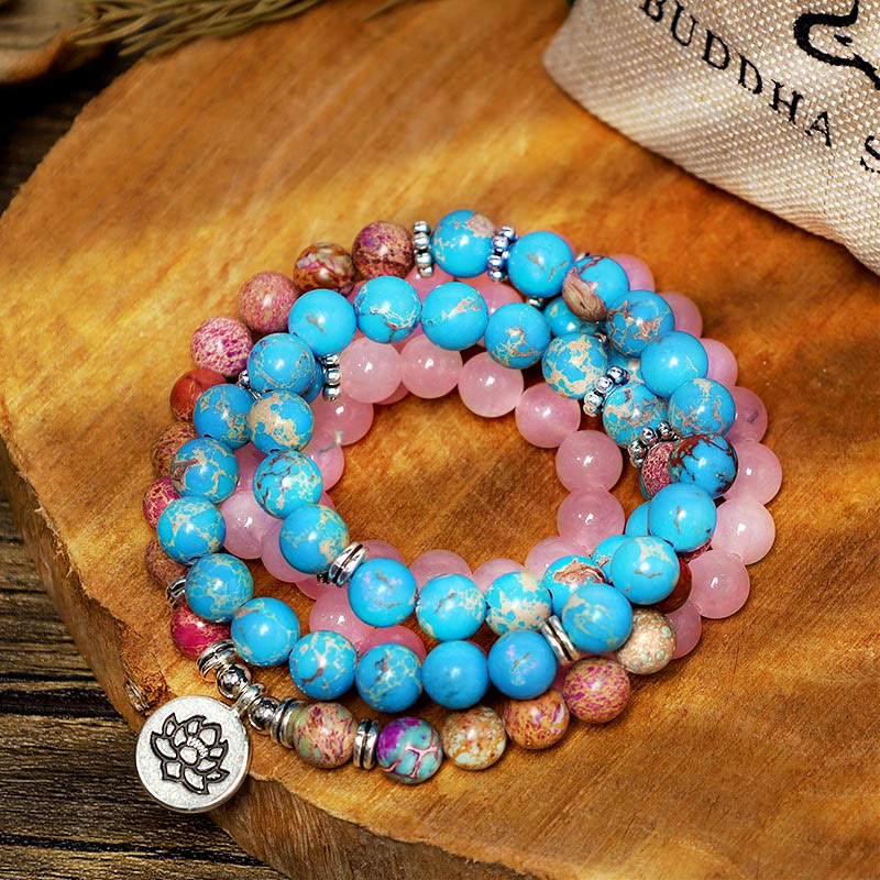 Buddha Stones Tibetan Purple Miano Real Bead Harmony Lotus Mala - image 3