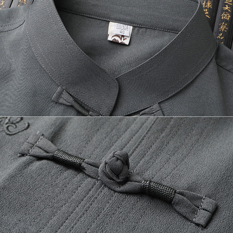 Buddha Stones Tang Suit Hanfu Chinese Dragon Traditional Kung Fu Uniform Short Sleeve Tops and Pants Clothing Men's Set - image 9