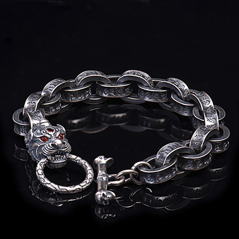 Buddha Stones 925 Sterling Silver Dragon Kirin Om Mani Padme Hum Success Strength Bracelet Bangle - DRAGON (Luck ♥ Strength) - image 0