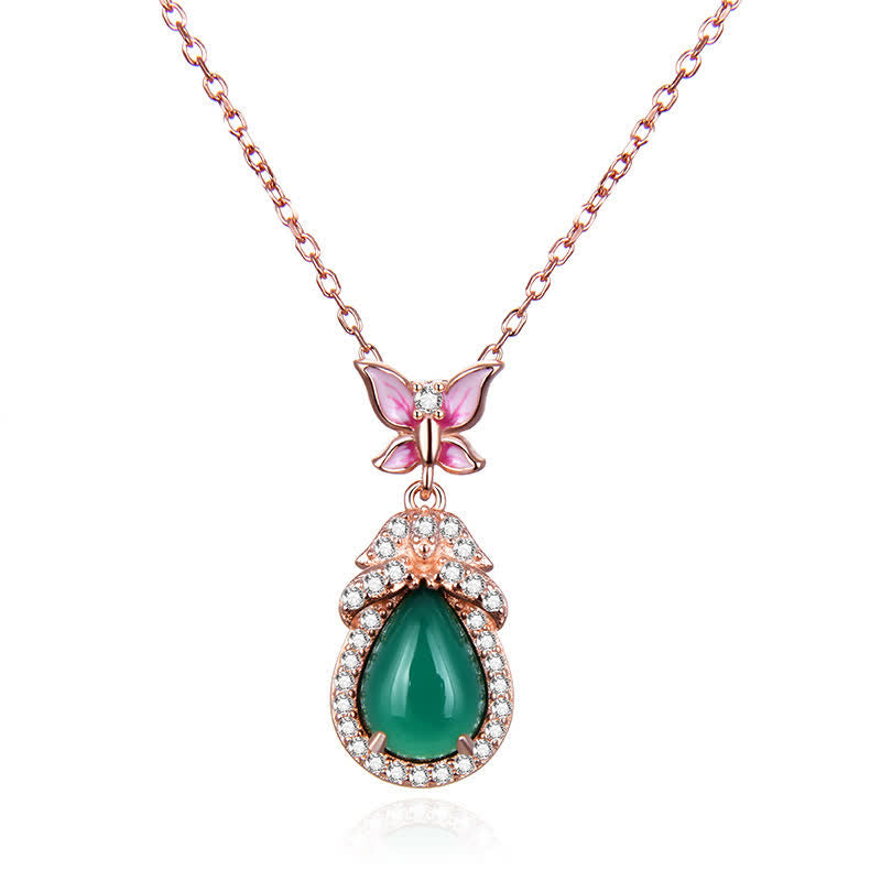925 Sterling Silver Green Chalcedony Butterfly Zircon Courage Necklace Pendant - image 4