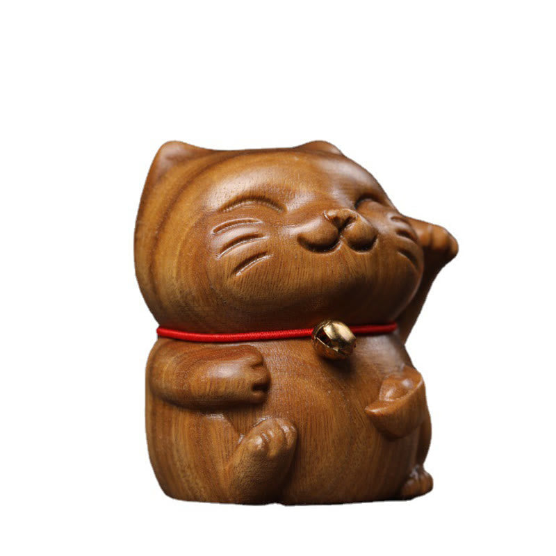 Buddha Stones Green Sandalwood Small Mini Cute Lucky Cat Peace Decorations - image 16