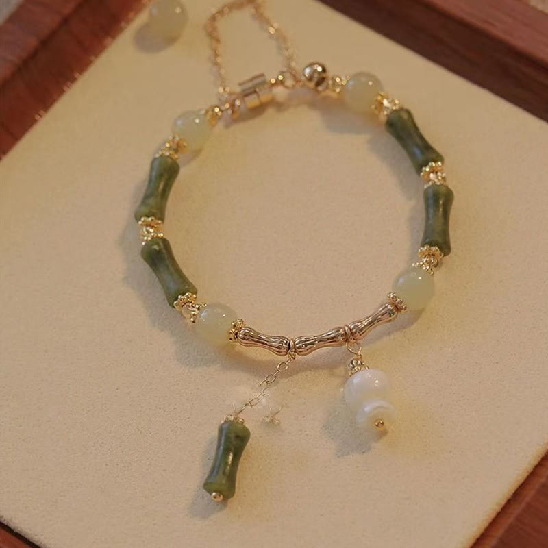 Buddha Stones Jade Bamboo Leaf Lily Of The Valley Pattern Luck Abundance Bracelet - Bamboo Lily Of The Valley(Wrist Circumference 15-16cm) - image 2