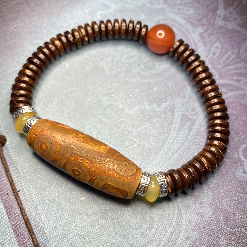 Buddha Stones Tibetan Nine-Eye Dzi Bead Wealth Bracelet - Brown - image 3