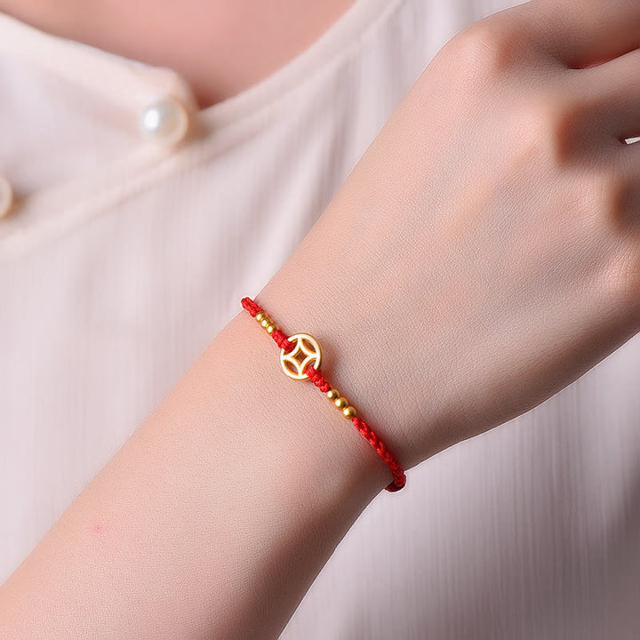 Buddha Stones Copper Coin Strength Braided String Bracelet Anklet - image 4