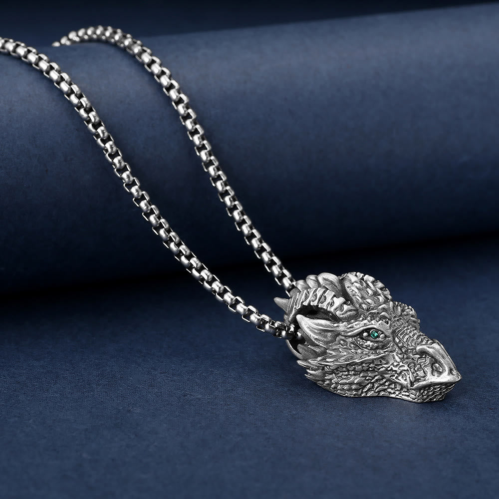 Buddha Stones Pure Tin Dragon Head Luck Protection Metal Necklace Pendant - image 4