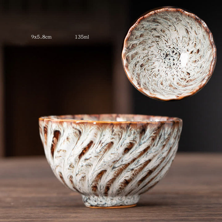 Buddha Stones Peach Blossom Pattern Ceramic Teacup Flower Tea Cups - WhiteSmoke - image 7