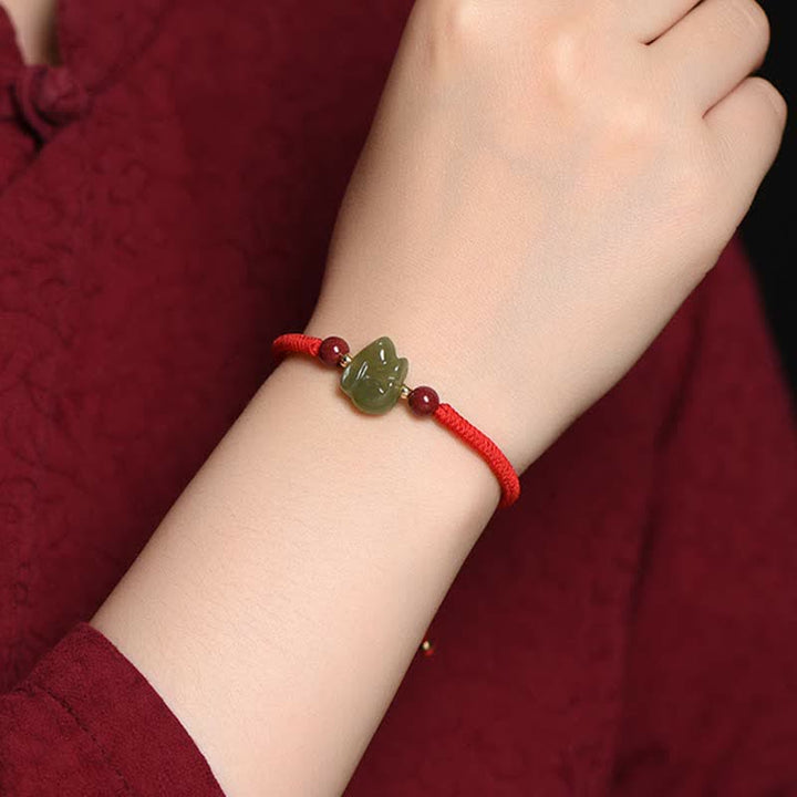 Year of the Rabbit Hetian Jade Bunny Cinnabar Beaded Abundance String Bracelet - image 4
