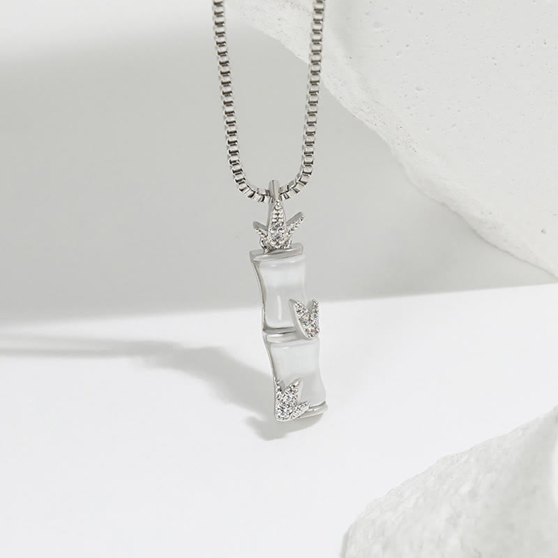Buddha Stones Chalcedony Bamboo Pattern Harmony Necklace Pendant - Silver - image 8
