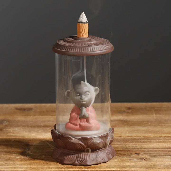 Meditation Wukong Monkey King Purple Clay Windshield Lotus Backflow Smoke Fountain Incense Burner Decoration - Praying Wukong(Red) - image 9