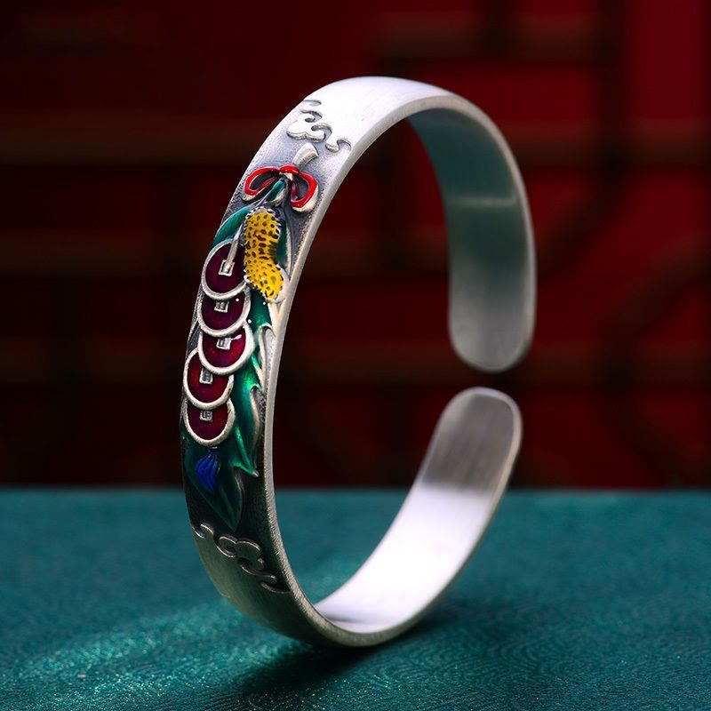 Buddha Stones Feng Shui Five Emperor Coins Peanut Wealth Bracelet Bangle - Five Emperor Coins(Protection♥Wealth) - image 0