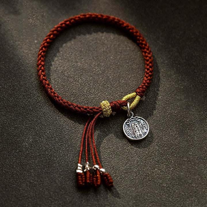 Buddha Stones Handmade 925 Sterling Silver Five Directions Gods of Wealth Luck Protection String Braid Bracelet - 17-19cm - image 0