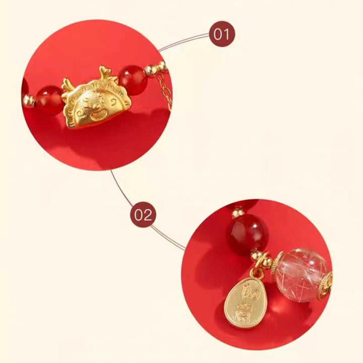 Buddha Stones Year of the Dragon Dumpling Natural Red Agate Garnet Hetian Jade Fu Character Luck Success Bracelet - image 8