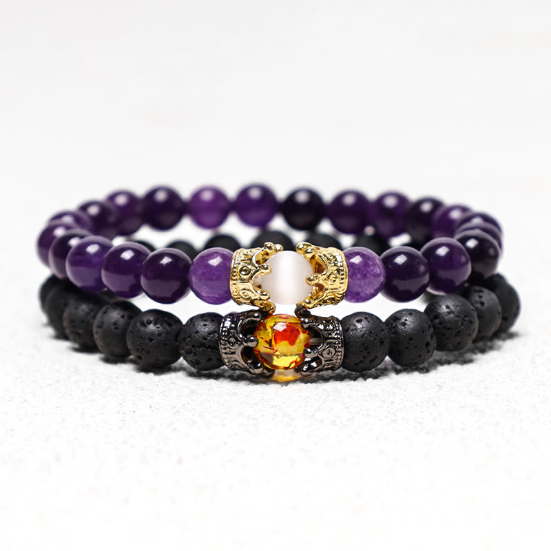 Buddha Stones Natural Stone King&Queen Crown Healing Energy Beads Couple Bracelet - image 3