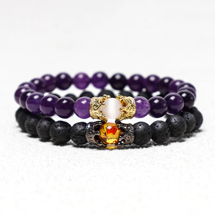 Buddha Stones Natural Stone King&Queen Crown Healing Energy Beads Couple Bracelet - image 3