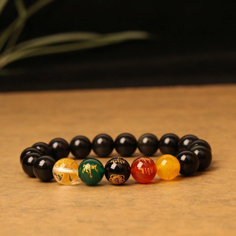 Buddha Stones Five Elements God of Wealth Various Agate Crystal Wealth Bracelet - Black Onyx(Protection♥Fortune) - image 1