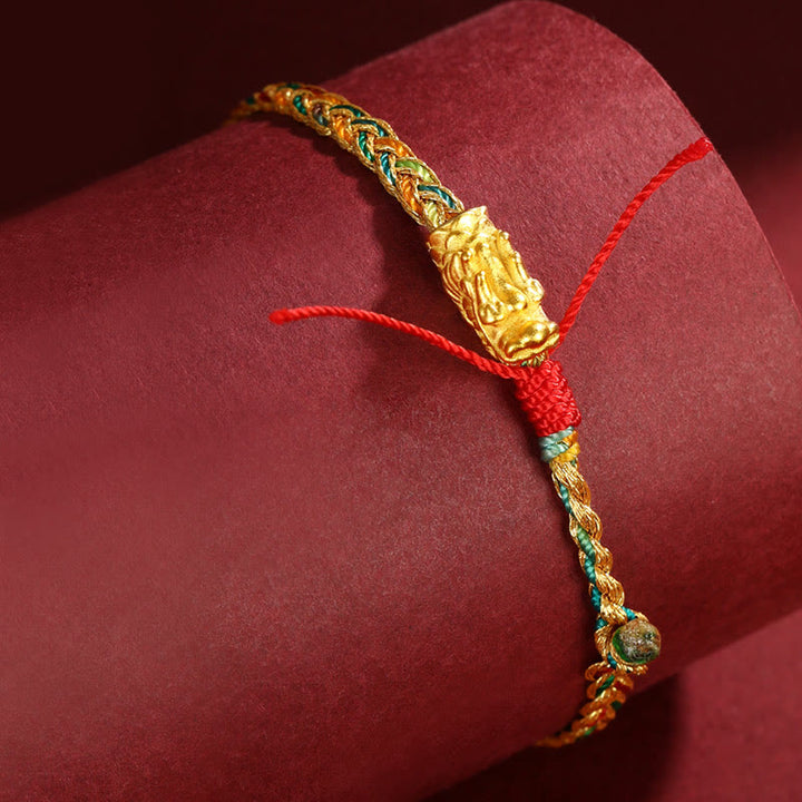 Buddha Stones Year of the Dragon Handmade Colorful Dragon Carved Success Braided Bracelet - image 2