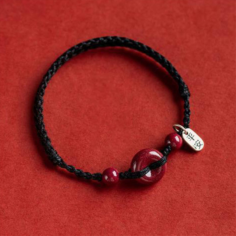 Buddha Stones Handmade Cinnabar Peace Buckle Safe and Healthy Charm Blessing String Bracelet Anklet - Black&Charm - Anklet(Anklet Circumference 18-32cm) - image 10