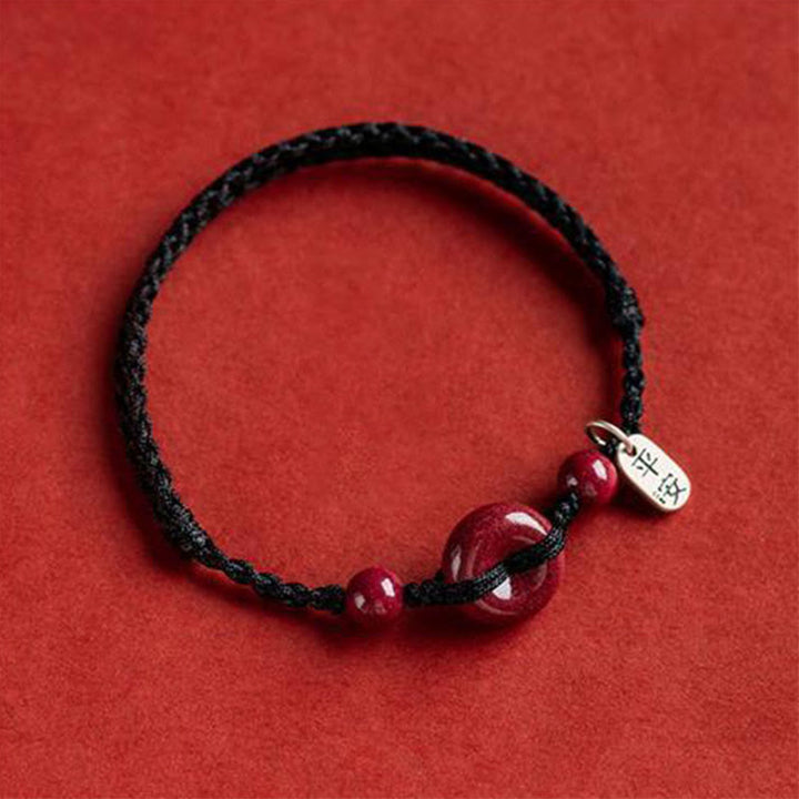 Buddha Stones Handmade Cinnabar Peace Buckle Safe and Healthy Charm Blessing String Bracelet Anklet - Black&Charm - Anklet(Anklet Circumference 18-32cm) - image 10
