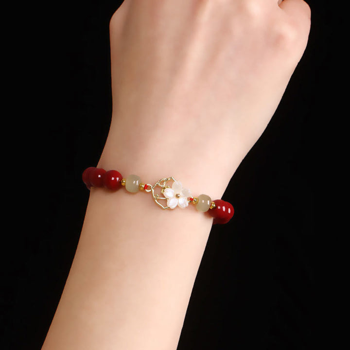 Buddha Stones Natural Cinnabar Jade Beaded Tridacna Stone Flower Blessing Bracelet - image 5