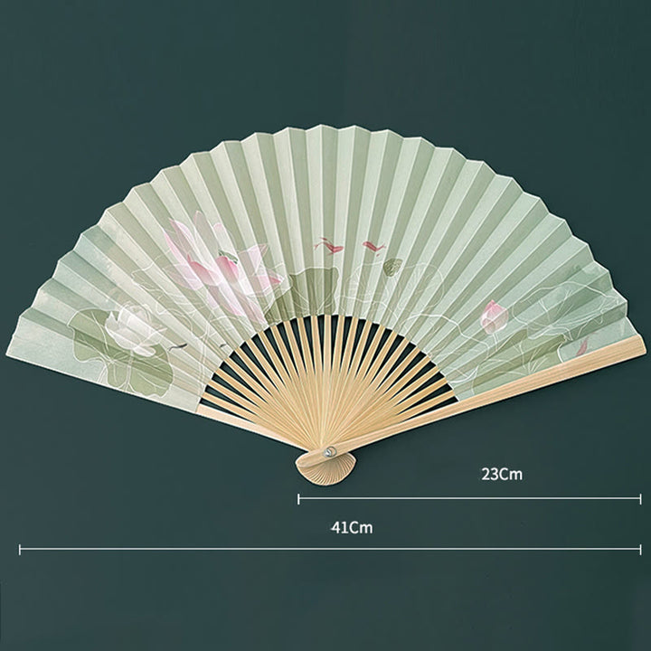 Buddha Stones Lotus Flowers Leaf Koi Fish Handheld Paper Bamboo Folding Fan - image 8