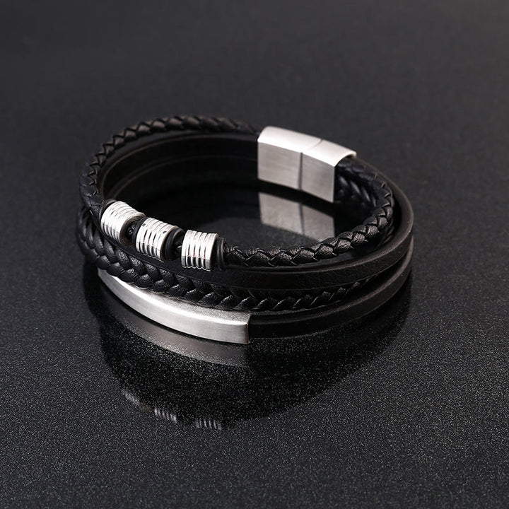 Buddha Stones Leather Multi-Layer Titanium Steel Balance Braided Magnetic Buckle Bracelet - image 10