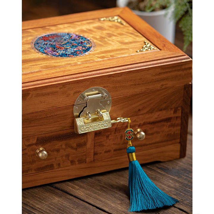 Antique Handmade Rosewood Jewelry Storage Box Lockable Large Double Layer Flower Wooden Gift Organizer Box - image 7