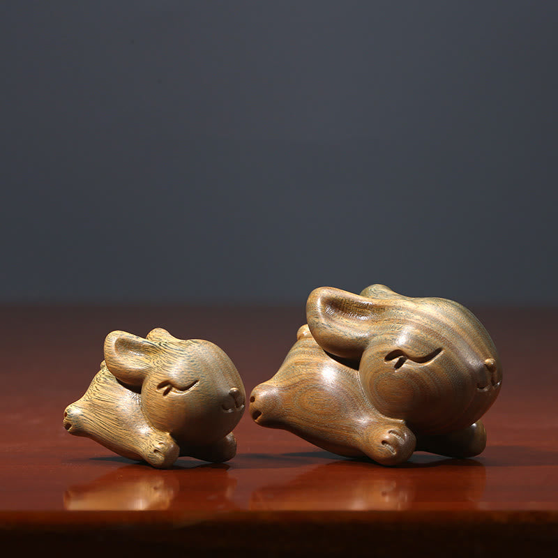 Buddha Stones Green Sandalwood Small Mini Cute Rabbit Bunny Peace Decorations - image 3
