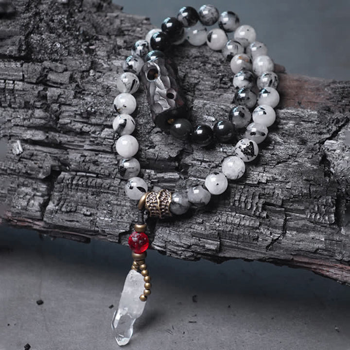 Buddha Stones Black Rutilated Quartz Ebony Wood White Crystal Success Couple Bracelet - image 3