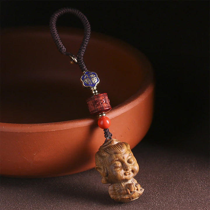 Chinese Zodiac Natal Buddha Green Sandalwood Om Mani Padme Hum Peace Key Chain - image 2