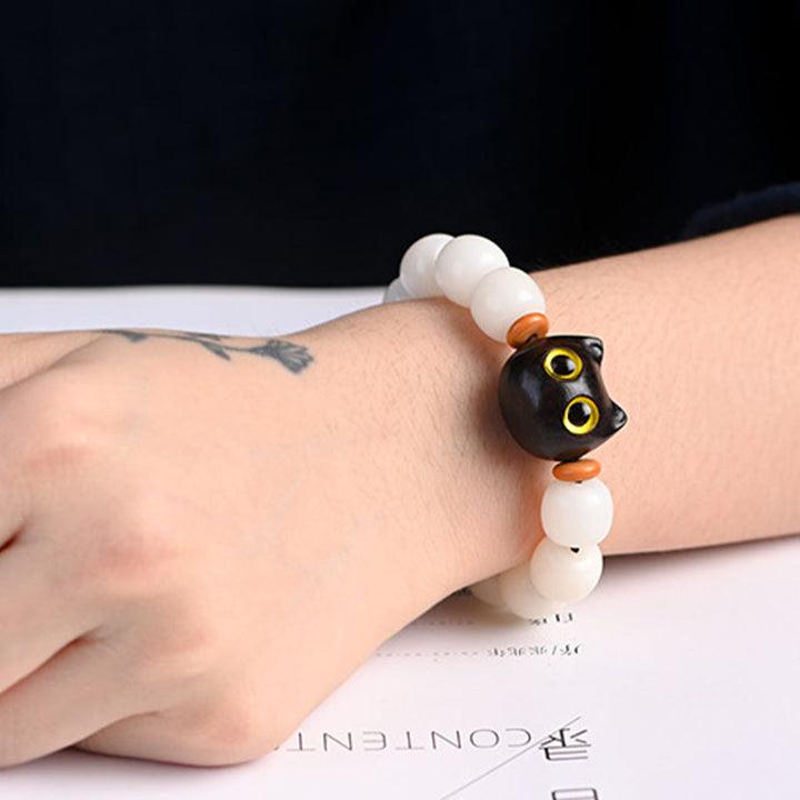 Buddha Stones Natural Bodhi Seed Small Leaf Red Sandalwood Ebony Wood Cute Lucky Cat Wisdom Bracelet - image 13