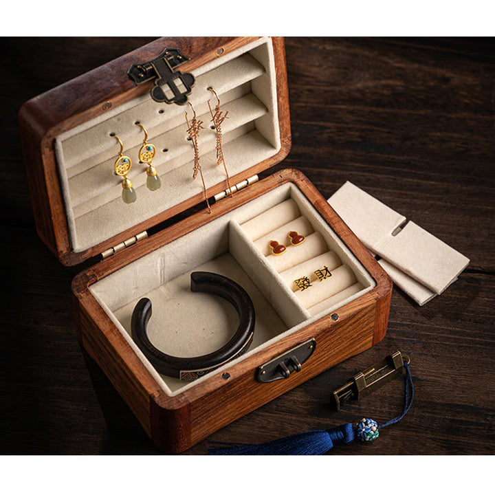 Retro Handmade Floral Pattern Rosewood Jewelry Storage Box Lockable Wooden Gift Organizer Box - image 18