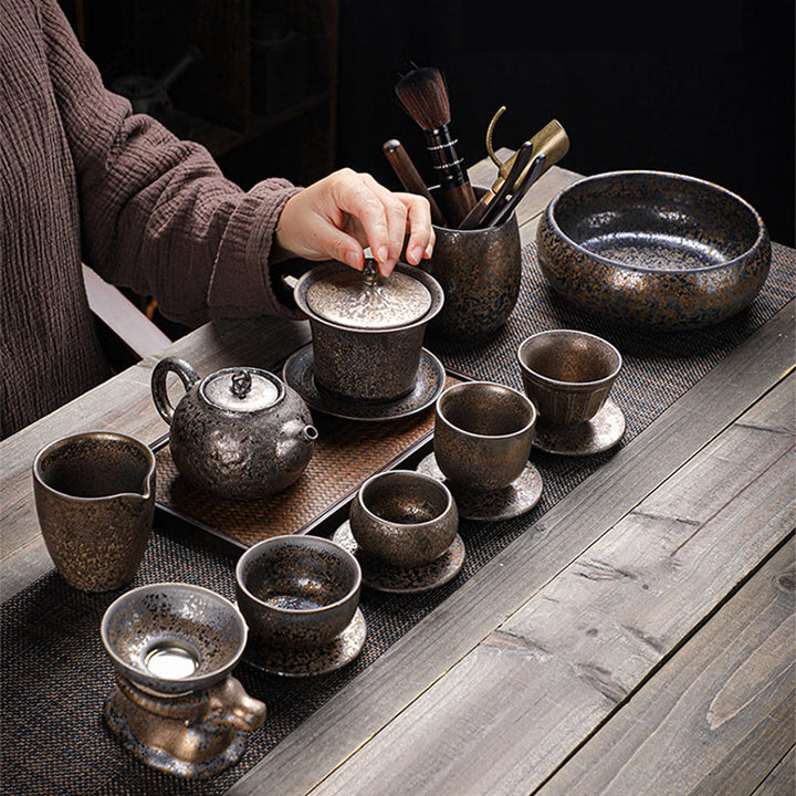 Buddha Stones Retro Rust Glaze Ceramic Gaiwan Sancai Teacup Kung Fu Tea Cup And Saucer With Lid - image 7