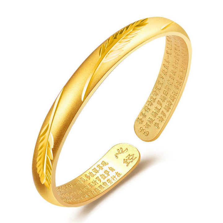 Buddha Stones Feather Heart Sutra Engraved Pattern Wealth Copper Cuff Bracelet Bangle - image 4