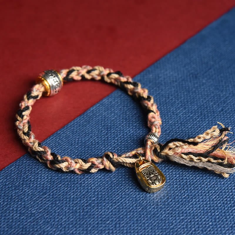 Buddha Stones Zakiram Goddess of Wealth Om Mani Padme Hum Peace Handmade Bracelet - Pink Beige Black(Wrist Circumference 14-16cm) - image 3