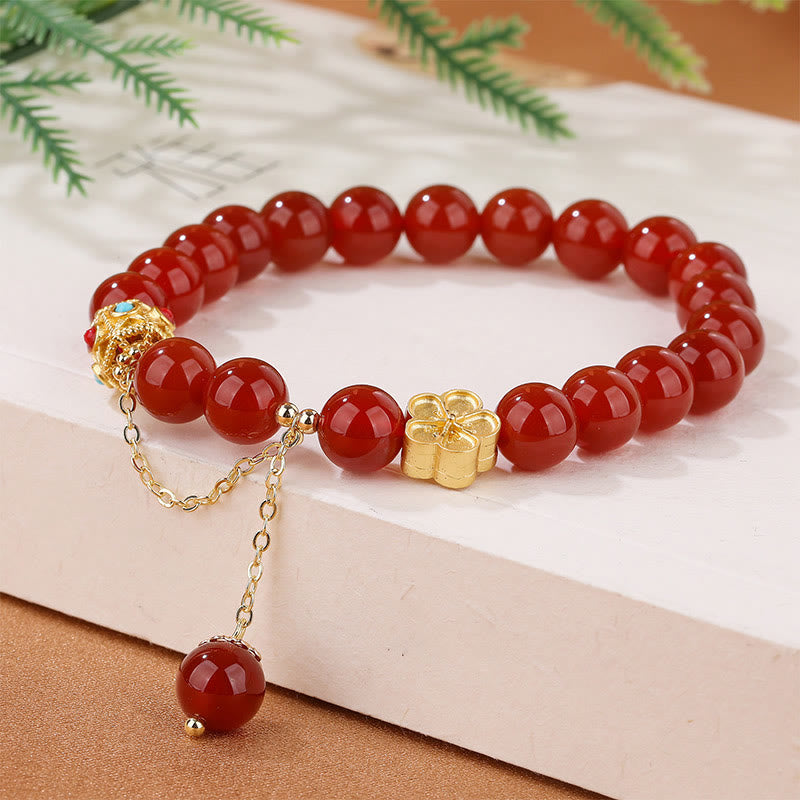 Buddha Stones Natural Red Agate White Agate Peach Blossom Self-acceptance Bracelet - Red Agate(Confidence♥Calm) - image 1