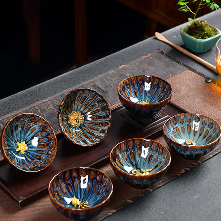 Buddha Stones Lotus Peacock Dragon Phoenix Koi Fish Ceramic Teacup Inlaid Tea Cups 120ml - image 2