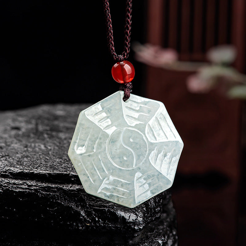 Buddha Stones Natural Jade Bagua Yin Yang Luck Necklace Pendant - Jade (Prosperity ♥ Abundance) - image 0