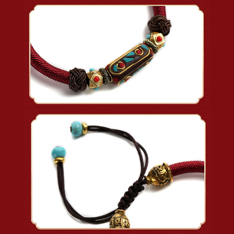 Buddha Stones Handmade Tibetan Turquoise Om Mani Padme Hum Strength Braided Bracelet - image 4